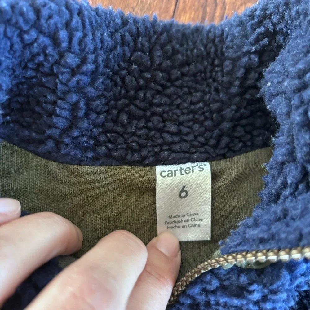 Carter's Boys Size 6 Small Sherpa Sweatshirt‎ Shacket Blue Green Zip Up